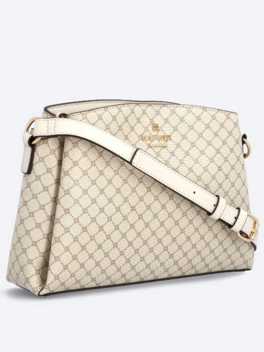 Nine West Cream Patterned Dome Crossbody with Gold Logo - Picture 4 of 8